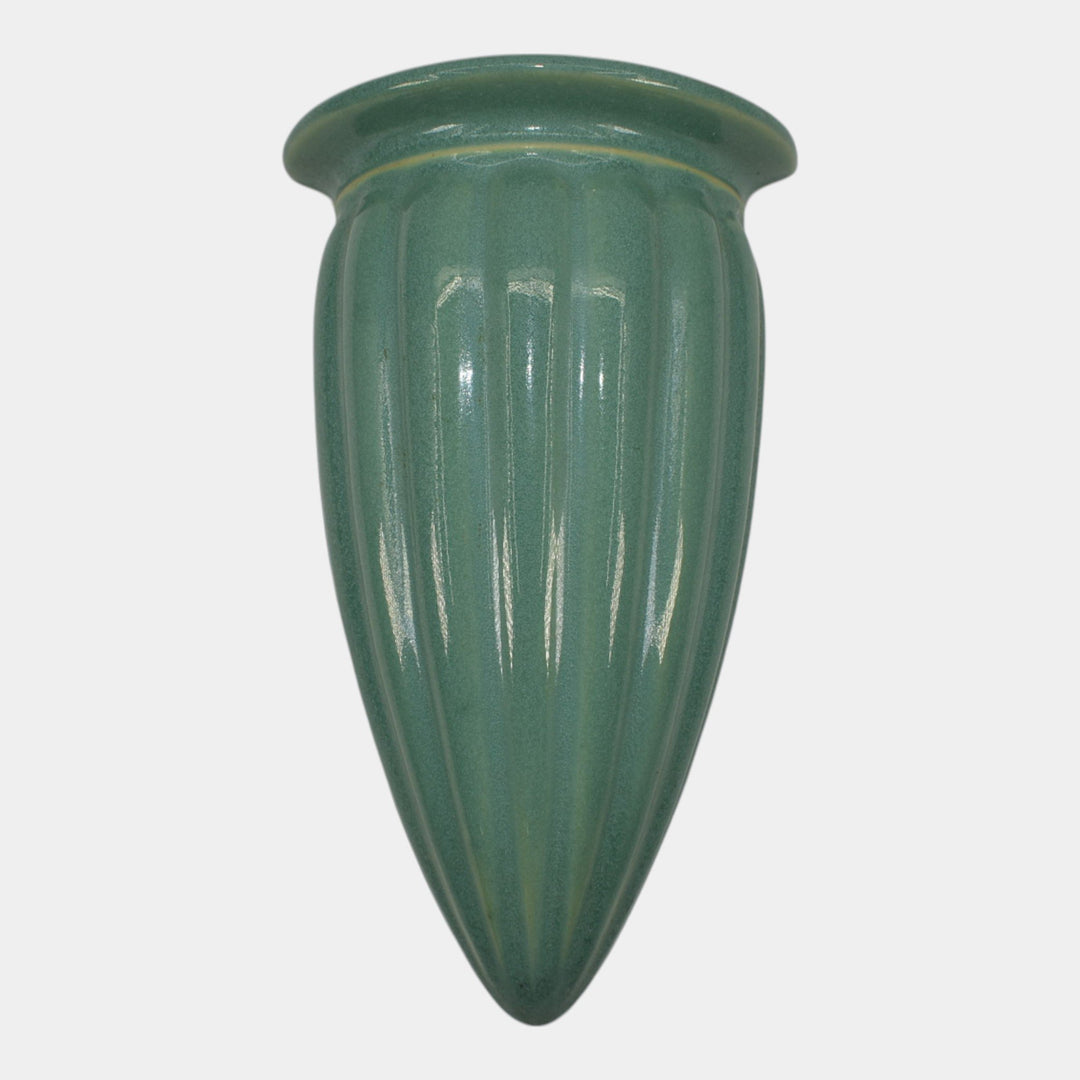 Roseville Lombardy Green 1926 Vintage Art Deco Pottery Wall Pocket 1257-8 - Just Art Pottery