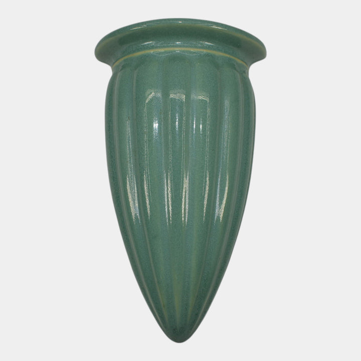 Roseville Lombardy Green 1926 Vintage Art Deco Pottery Wall Pocket 1257-8 - Just Art Pottery