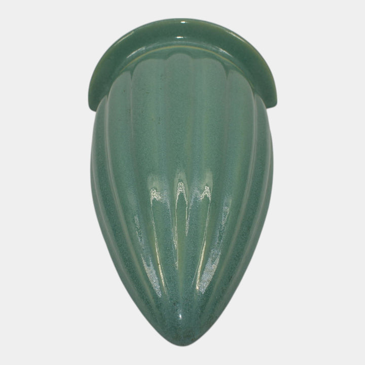 Roseville Lombardy Green 1926 Vintage Art Deco Pottery Wall Pocket 1257-8 - Just Art Pottery