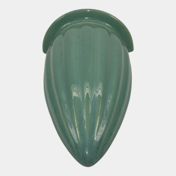 Roseville Lombardy Green 1926 Vintage Art Deco Pottery Wall Pocket 1257-8 - Just Art Pottery