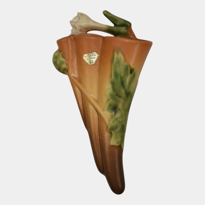 Roseville Thornapple Brown 1937 Vintage Art Deco Pottery Wall Pocket 1280-8 - Just Art Pottery