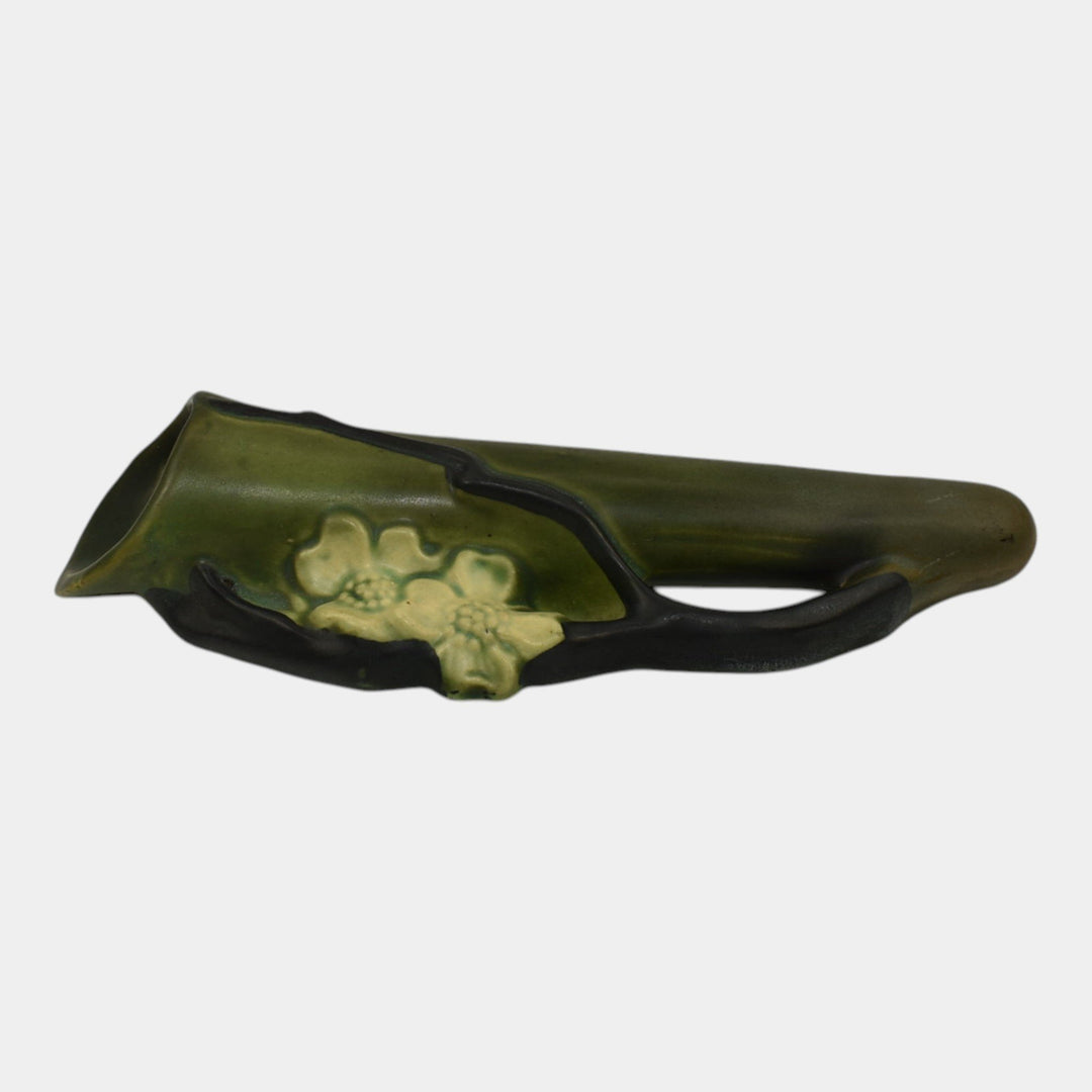 Roseville Dogwood Smooth 1920 Vintage Art Pottery Green Wall Pocket 1218-10 - Just Art Pottery