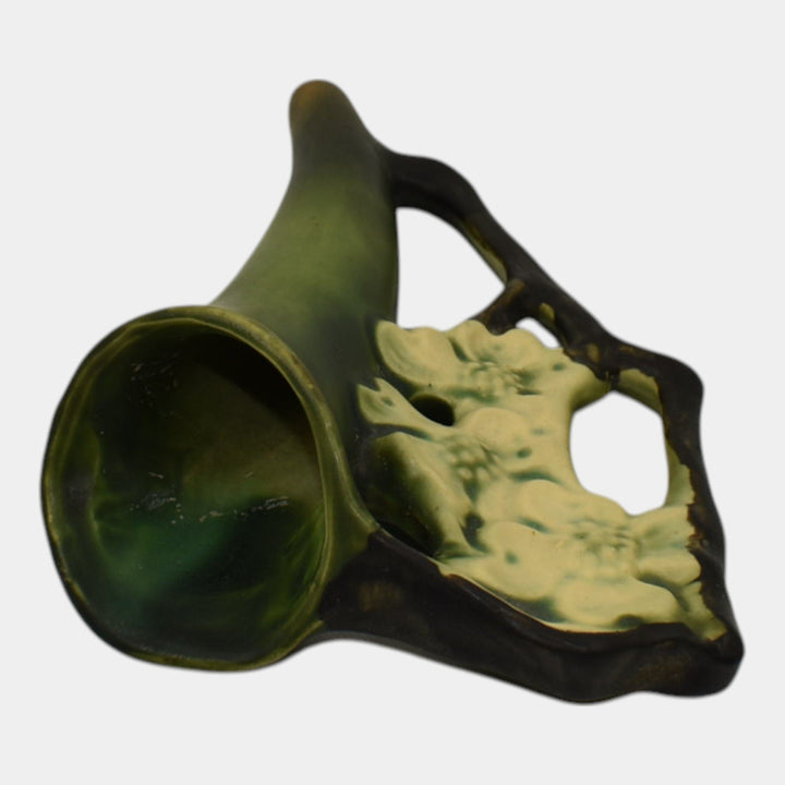 Roseville Dogwood Smooth 1920 Vintage Art Pottery Green Ceramic Wall Pocket - Just Art Pottery