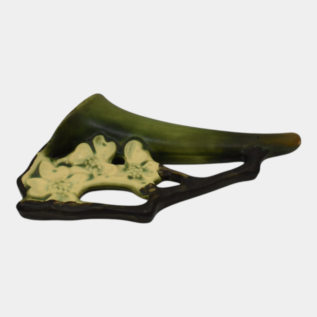 Roseville Dogwood Smooth 1920 Vintage Art Pottery Green Ceramic Wall Pocket - Just Art Pottery