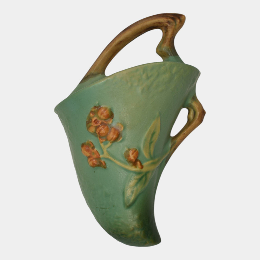 Roseville Bittersweet Green 1941 Mid Century Modern Pottery Wall Pocket 866-7 - Just Art Pottery