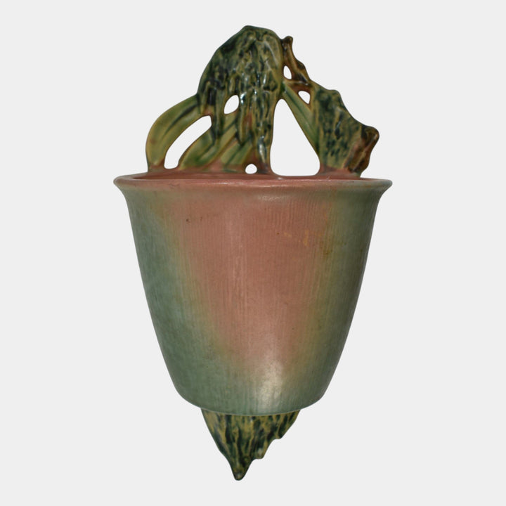 Roseville Moss Pink And Green 1936 Vintage Art Pottery Bucket Wall Pocket 1279-4 - Just Art Pottery
