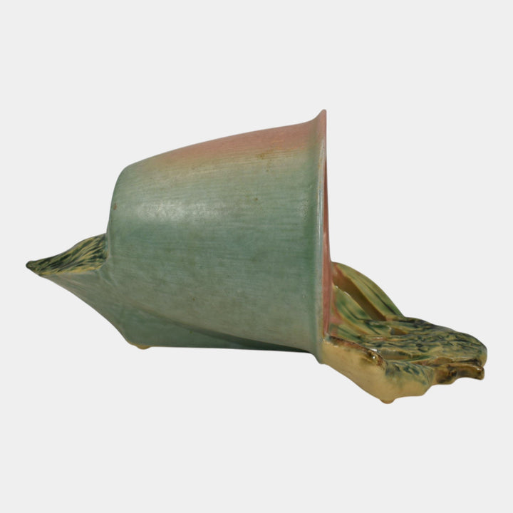 Roseville Moss Pink And Green 1936 Vintage Art Pottery Bucket Wall Pocket 1279-4 - Just Art Pottery