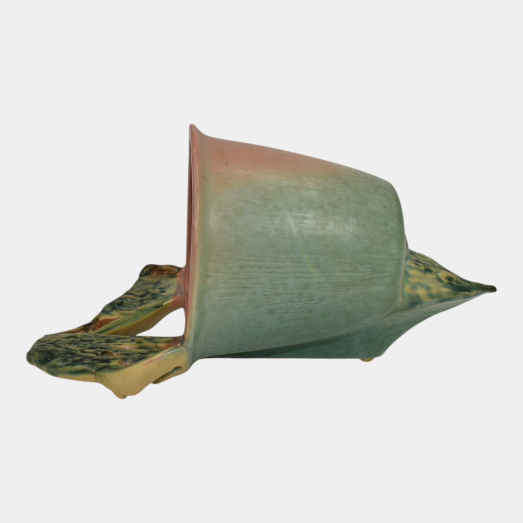Roseville Moss Pink And Green 1936 Vintage Art Pottery Bucket Wall Pocket 1279-4 - Just Art Pottery