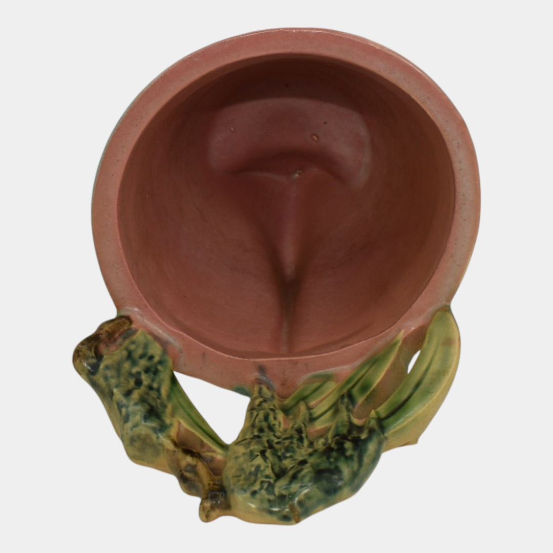 Roseville Moss Pink And Green 1936 Vintage Art Pottery Bucket Wall Pocket 1279-4 - Just Art Pottery