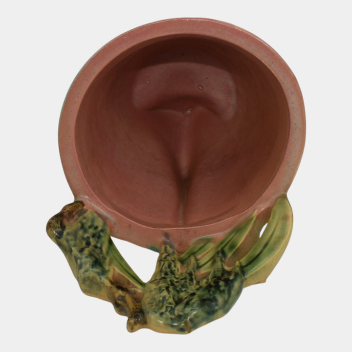 Roseville Moss Pink And Green 1936 Vintage Art Pottery Bucket Wall Pocket 1279-4 - Just Art Pottery