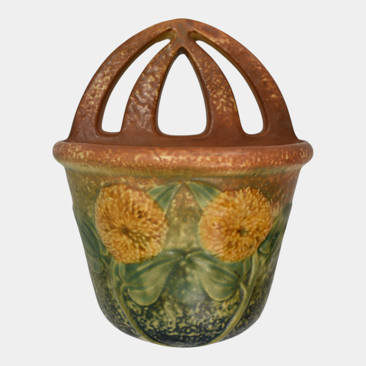 Roseville Sunflower 1930 Vintage Arts and Crafts Pottery Wall Pocket 1265-7 - Just Art Pottery