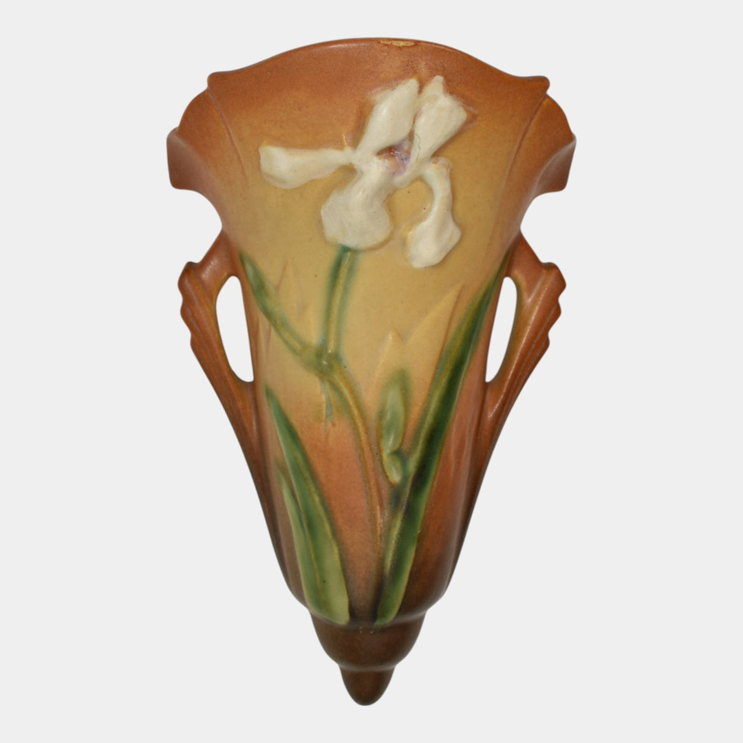 Roseville Iris Tan 1939 Vintage Art Deco Pottery Ceramic Wall Pocket 1284-8 - Just Art Pottery