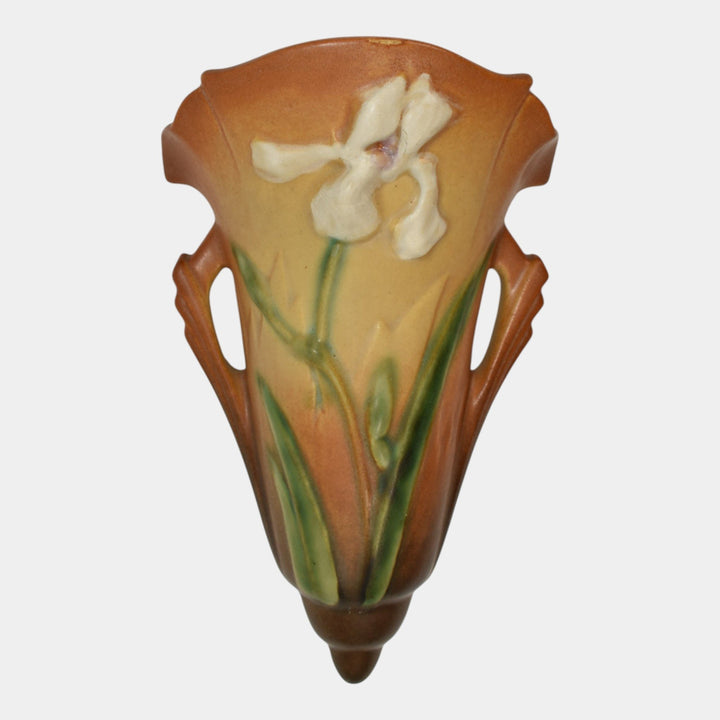 Roseville Iris Tan 1939 Vintage Art Deco Pottery Ceramic Wall Pocket 1284-8 - Just Art Pottery