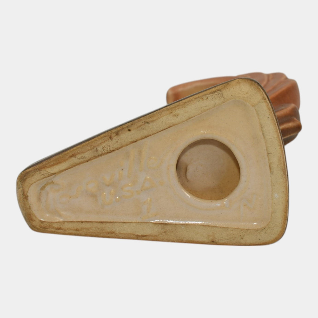 Roseville Rozane Patterns Tan 1941 Vintage Art Deco Pottery Fish Ornament 1 - Just Art Pottery