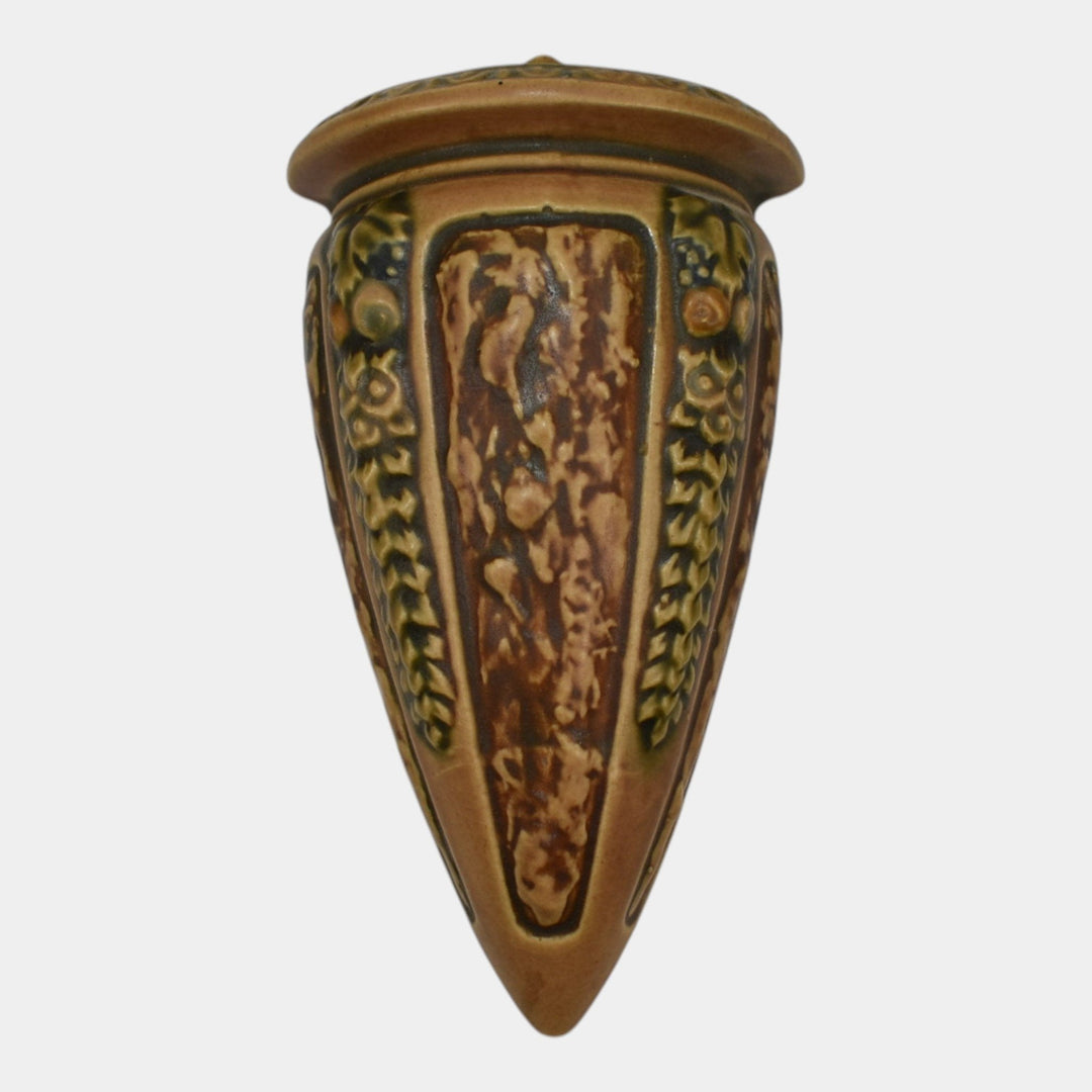 Roseville Florentine I 1924 Brown Art Pottery Wall Pocket 1239-7 - Just Art Pottery