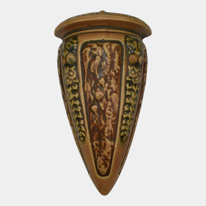 Roseville Florentine I 1924 Brown Art Pottery Wall Pocket 1239-7 - Just Art Pottery