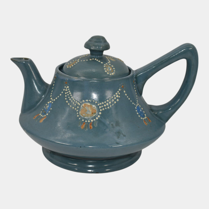 Roseville Aztec Blue 1905 Vintage Arts And Crafts Pottery Ceramic Teapot - Just Art Pottery