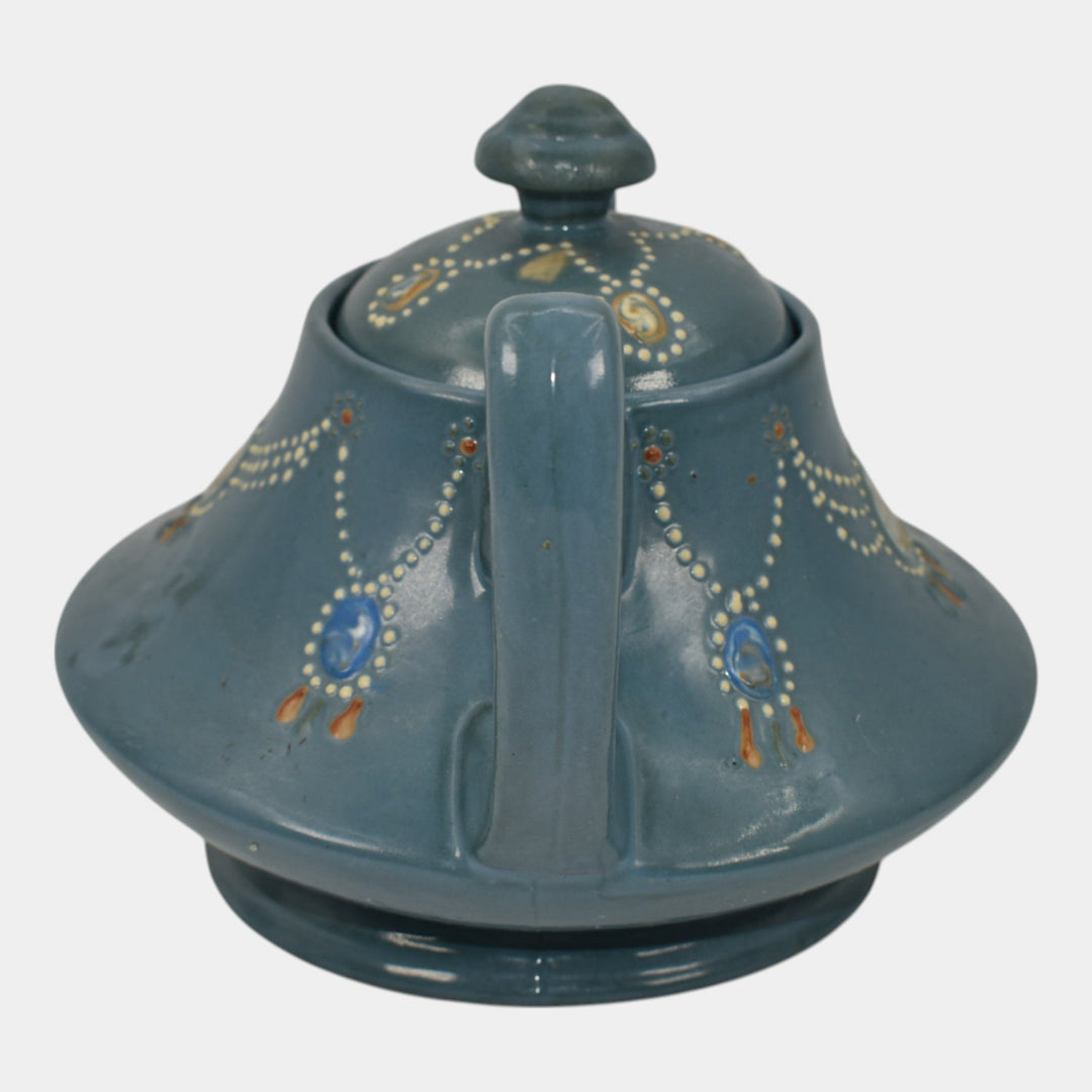 Roseville Aztec Blue 1905 Vintage Arts And Crafts Pottery Ceramic Teapot - Just Art Pottery