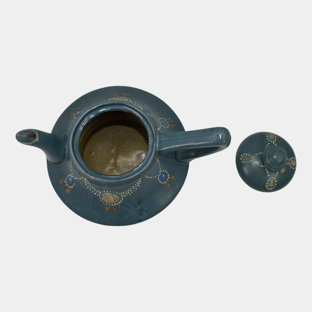 Roseville Aztec Blue 1905 Vintage Arts And Crafts Pottery Ceramic Teapot - Just Art Pottery