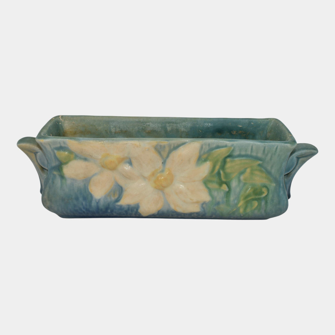 Roseville Pottery Clematis Blue 1944 Art Deco Window Box Planter 391-8 - Just Art Pottery