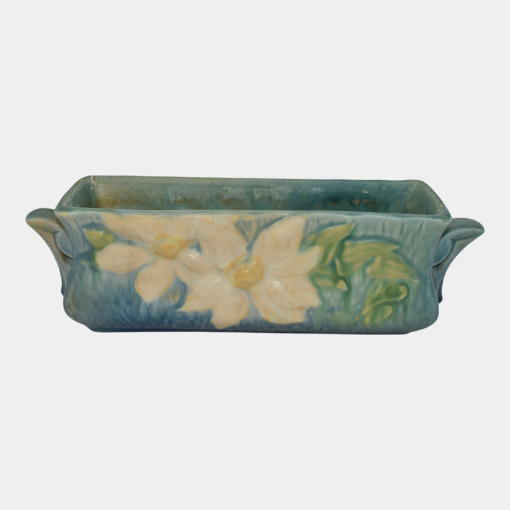 Roseville Pottery Clematis Blue 1944 Art Deco Window Box Planter 391-8 - Just Art Pottery
