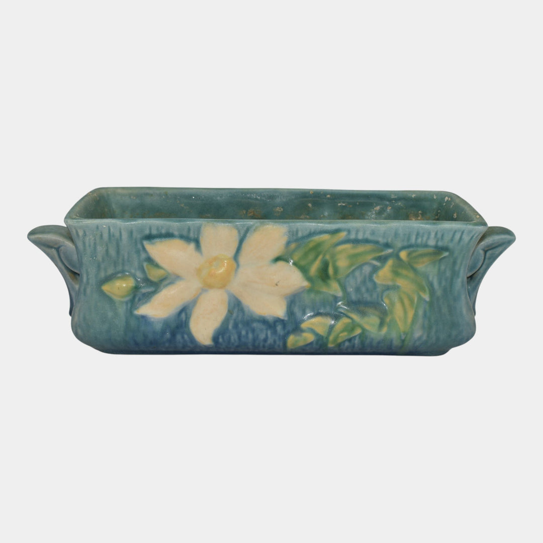 Roseville Pottery Clematis Blue 1944 Art Deco Window Box Planter 391-8 - Just Art Pottery