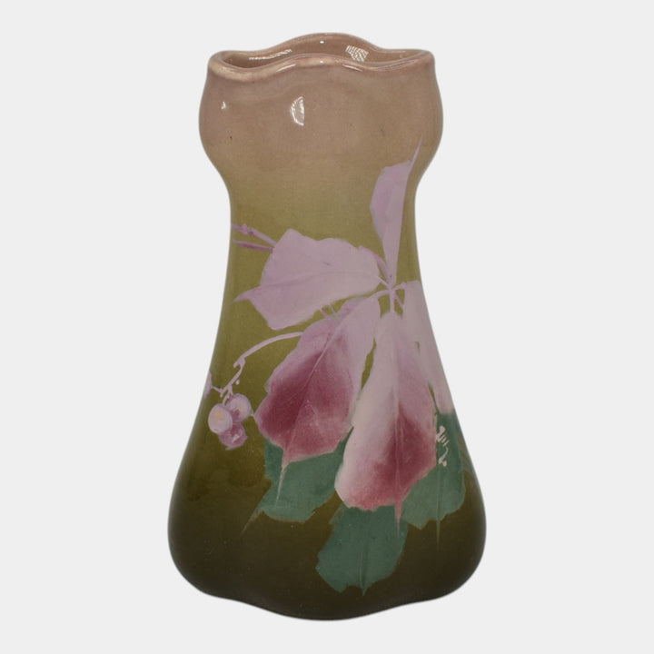 Roseville Rozane Royal 1900s Art Pottery Standard Glaze Purple Leaf Vase