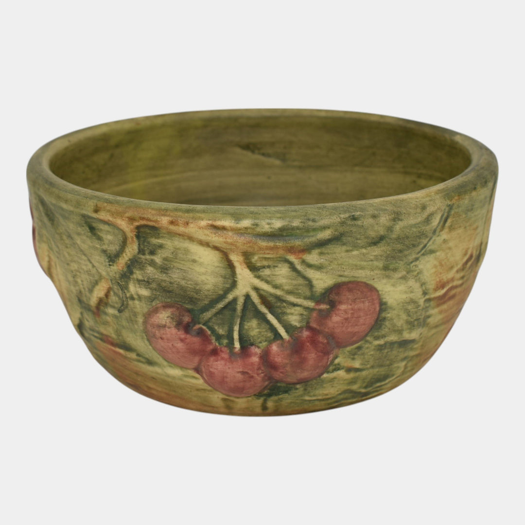 Weller Woodcraft 1920s Vintage Art Pottery Red Cherries Green Bowl Planter