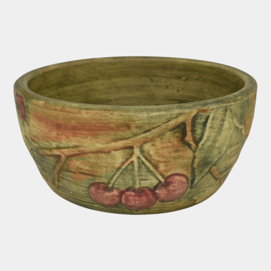 Weller Woodcraft 1920s Vintage Art Pottery Red Cherries Green Bowl Planter