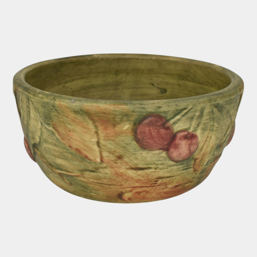 Weller Woodcraft 1920s Vintage Art Pottery Red Cherries Green Bowl Planter