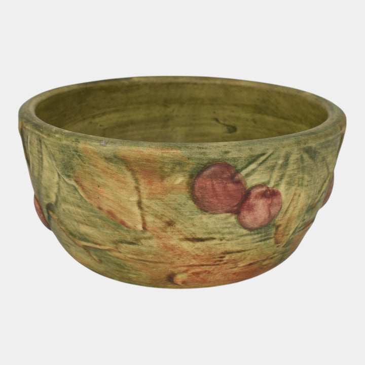 Weller Woodcraft 1920s Vintage Art Pottery Red Cherries Green Bowl Planter