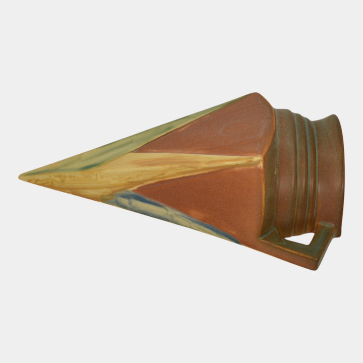Roseville Futura Tan 1928 Vintage Art Deco Pottery Ceramic Wall Pocket 1261-8 - Just Art Pottery