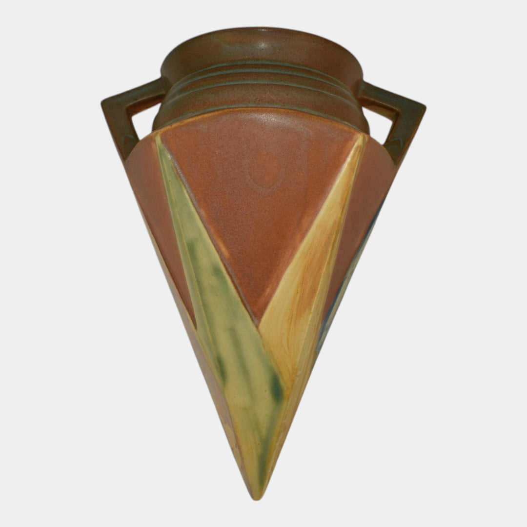 Roseville Futura Tan 1928 Vintage Art Deco Pottery Ceramic Wall Pocket 1261-8 - Just Art Pottery