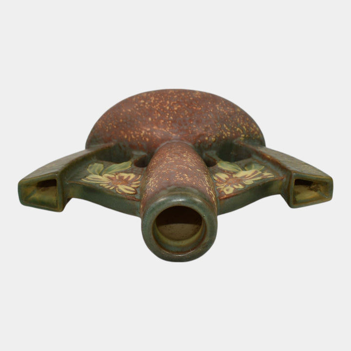 Roseville Dahlrose 1928 Vintage Arts And Crafts Pottery Triple Bud Vase 76-6 - Just Art Pottery