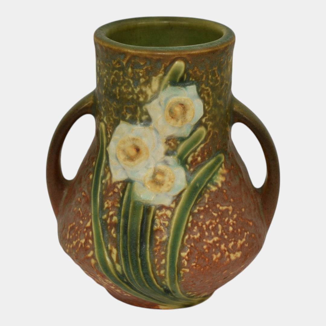 Roseville Jonquil 1931 Vintage Art and Crafts Brown Pottery Ceramic Vase 550 - Just Art Pottery