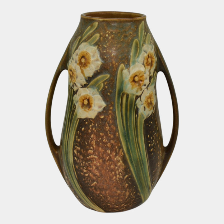 Roseville Jonquil 1931 Vintage Arts And Crafts Pottery Brown Ceramic Vase 528-8 - Just Art Pottery