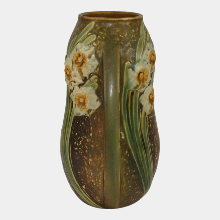 Roseville Jonquil 1931 Vintage Arts And Crafts Pottery Brown Ceramic Vase 528-8 - Just Art Pottery