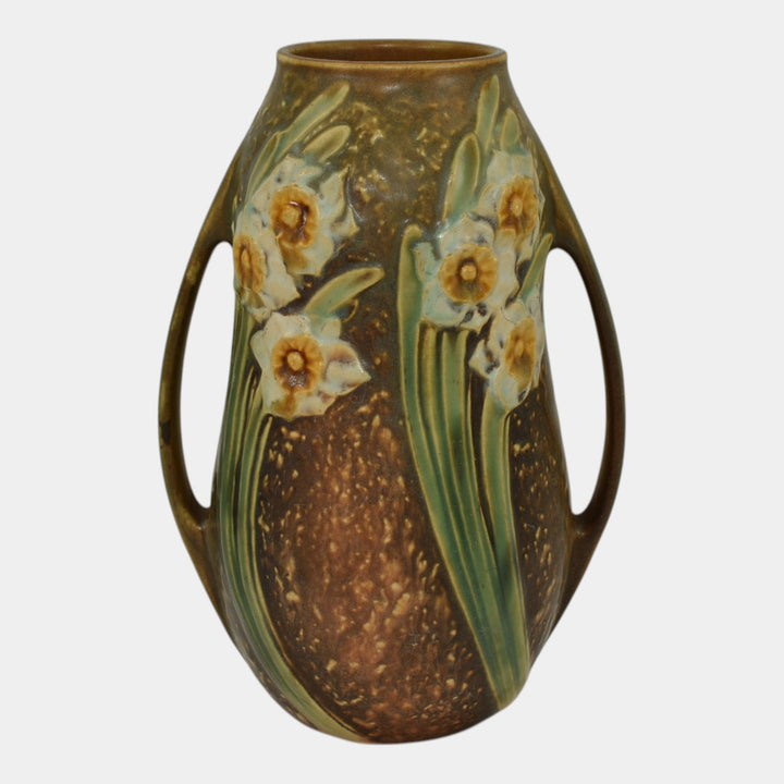Roseville Jonquil 1931 Vintage Arts And Crafts Pottery Brown Ceramic Vase 528-8 - Just Art Pottery