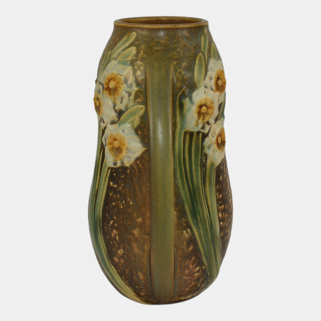 Roseville Jonquil 1931 Vintage Arts And Crafts Pottery Brown Ceramic Vase 528-8 - Just Art Pottery