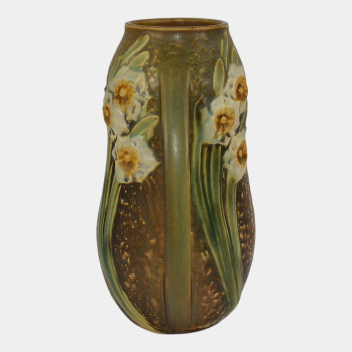 Roseville Jonquil 1931 Vintage Arts And Crafts Pottery Brown Ceramic Vase 528-8 - Just Art Pottery