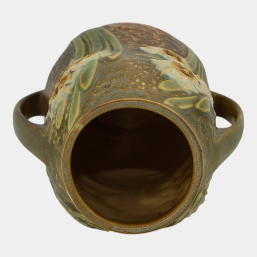 Roseville Jonquil 1931 Vintage Arts And Crafts Pottery Brown Ceramic Vase 528-8 - Just Art Pottery