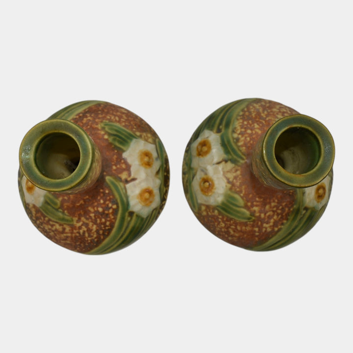 Roseville Jonquil 1931 Vintage Art Pottery Brown Ceramic Candle Holders 1082-4 - Just Art Pottery