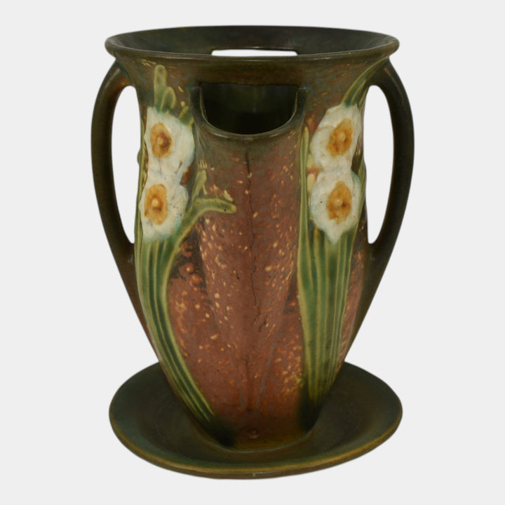 Roseville Jonquil 1931 Vintage Art and Crafts Brown Pottery Crocus Pot Vase 96-7 - Just Art Pottery
