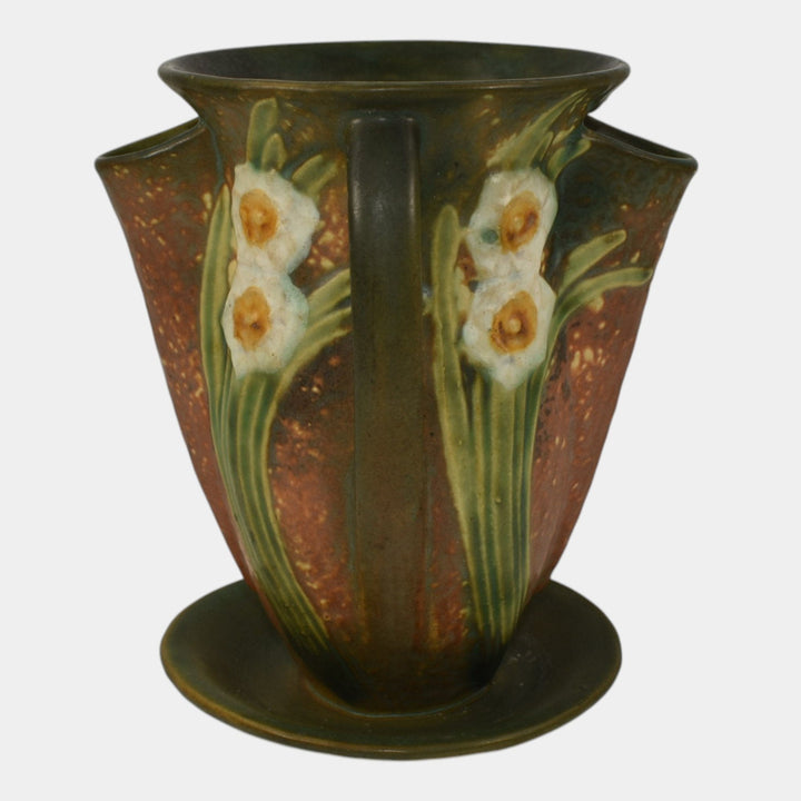 Roseville Jonquil 1931 Vintage Art and Crafts Brown Pottery Crocus Pot Vase 96-7 - Just Art Pottery