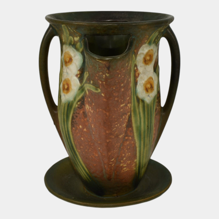 Roseville Jonquil 1931 Vintage Art and Crafts Brown Pottery Crocus Pot Vase 96-7 - Just Art Pottery