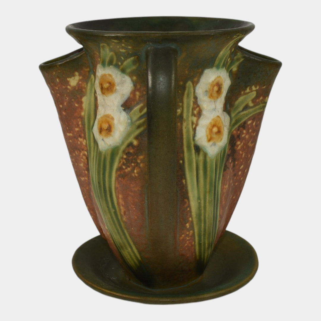 Roseville Jonquil 1931 Vintage Art and Crafts Brown Pottery Crocus Pot Vase 96-7 - Just Art Pottery