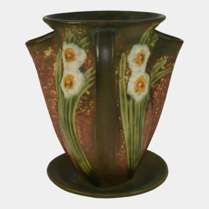 Roseville Jonquil 1931 Vintage Art and Crafts Brown Pottery Crocus Pot Vase 96-7 - Just Art Pottery