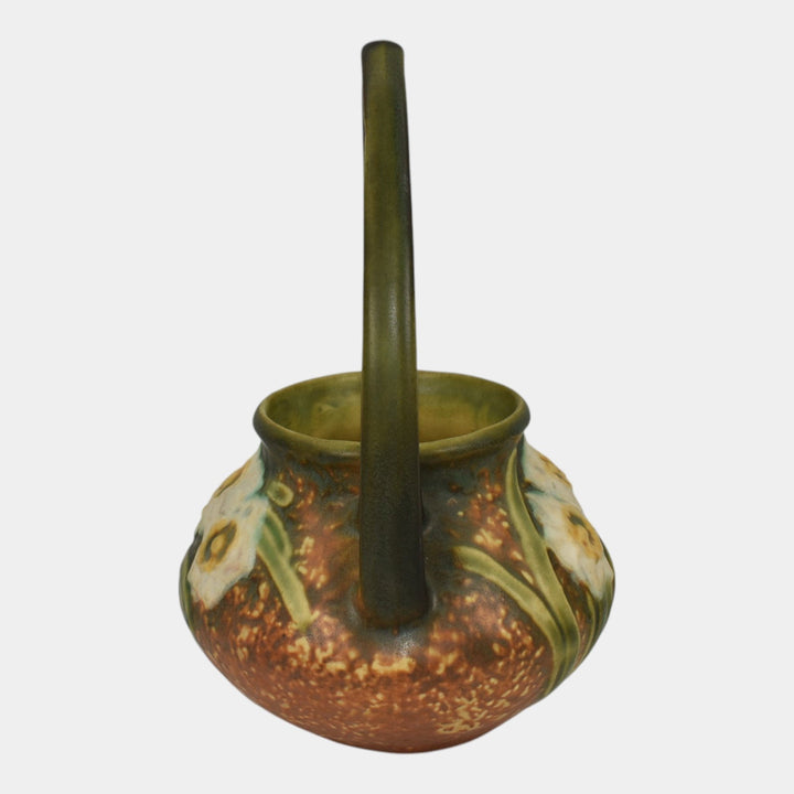 Roseville Jonquil 1931 Vintage Arts And Crafts Pottery Brown Basket 324-8 - Just Art Pottery