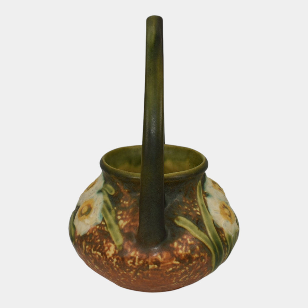 Roseville Jonquil 1931 Vintage Arts And Crafts Pottery Brown Basket 324-8 - Just Art Pottery