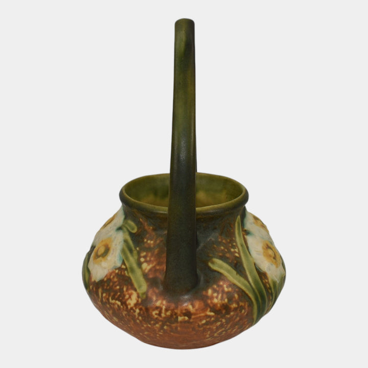 Roseville Jonquil 1931 Vintage Arts And Crafts Pottery Brown Basket 324-8 - Just Art Pottery